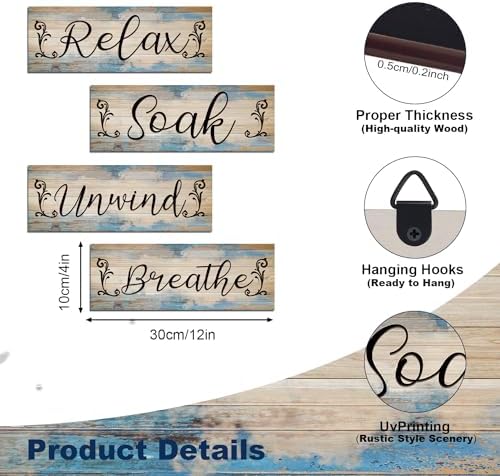4 Pcs Home Wall Signs for Living Room Bedroom, Home Wall Decor Hanging Signs Relax Soak Unwind Breathe, Vintage Wooden Wall Art for for Farmhouse Bathroom,11x 4 Inch(Black and Blue) 6 51BJSqlOdrL. AC