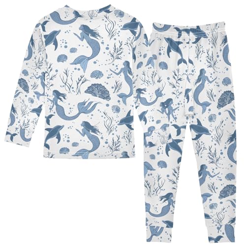 ALAZA Mermaid Dolphin Seashell Pajamas Long Sleeve Sleepwear 2-Piece Pajama Set2