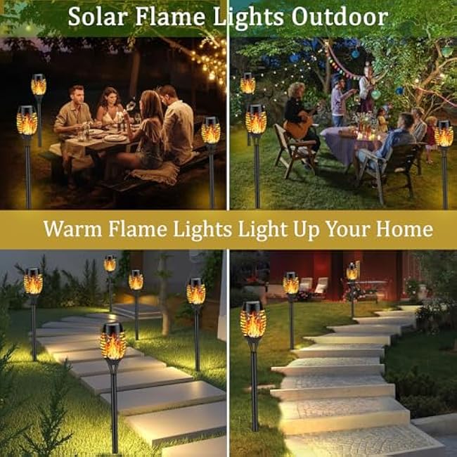 Solar Flame Lights Outdoor, 6 Pack Solar Torch Light with Flickering Flame for Garden Decor - Waterproof 12 Led Torches for Outside, Yard Lights Halloween for Lawn Patio Pathway Lighting