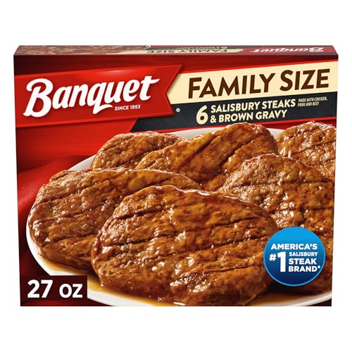 Banquet Family Size Salisbury Steaks and Brown Gravy, Frozen Meal, 27 OZ