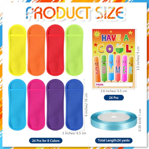 Skybooly 24 Set End of School Year Gift End of Year Student Gift Include 24 Pcs Reusable Ice Pop Sleeves 24 Pcs Gifts Cards with 1 Roll Ribbon for Prizes Summer Party School(Rainbow) by Skybooly - Image 2