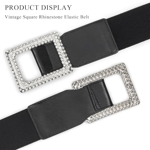 Women-Wide Elastic-Waist Belt-Fashion-Rhinestones Buckle-Stretchy Belt Waistband for Ladies S/M4