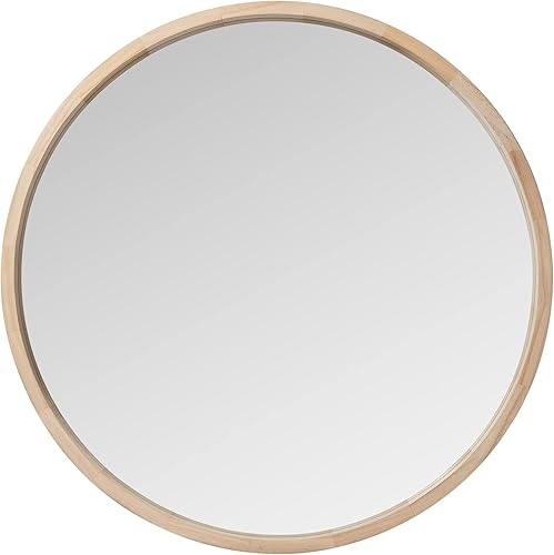 Miniatura 10 de LYYYXGYP Espejo redondo de madera de 24 pulgadas, espejo de pared de granja con marco de madera, espejo circular marrón para baño Marrón,Gris,Madera