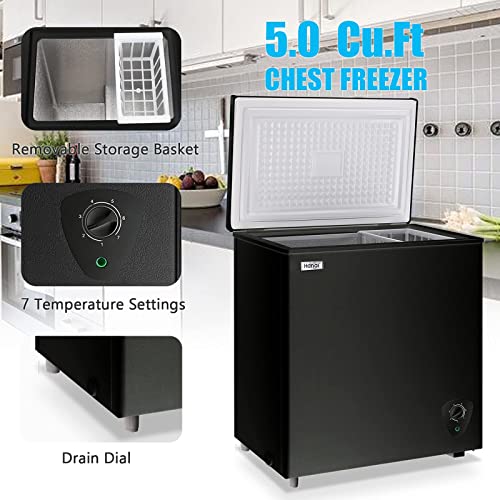 Chest Freezer Deep Freezer for Garage 5.0 Cu.Ft Compact Freezer Only Adjustable 7 Thermostat and Removable Basket Energy Saving for Garage Basement Dorm Apartment Kitchen Business