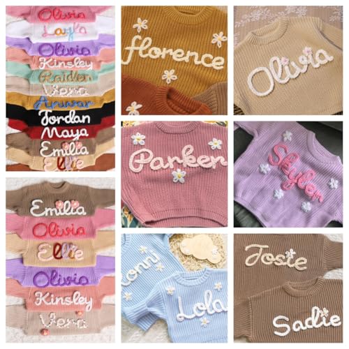 Personalized Newborn Girl Outfit,Custom Name Baby Girl Sweater,Knitted Baby Clothes, for Girl Boy,Personalized Baby Gifts for Birthday Multicolor3