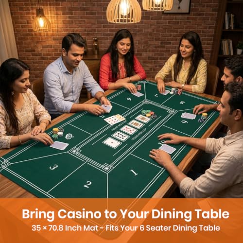 Image of PATPAT Poker Mat for Table 10 Players, 35.4 x 70.9 in Rubber Anti-Slip