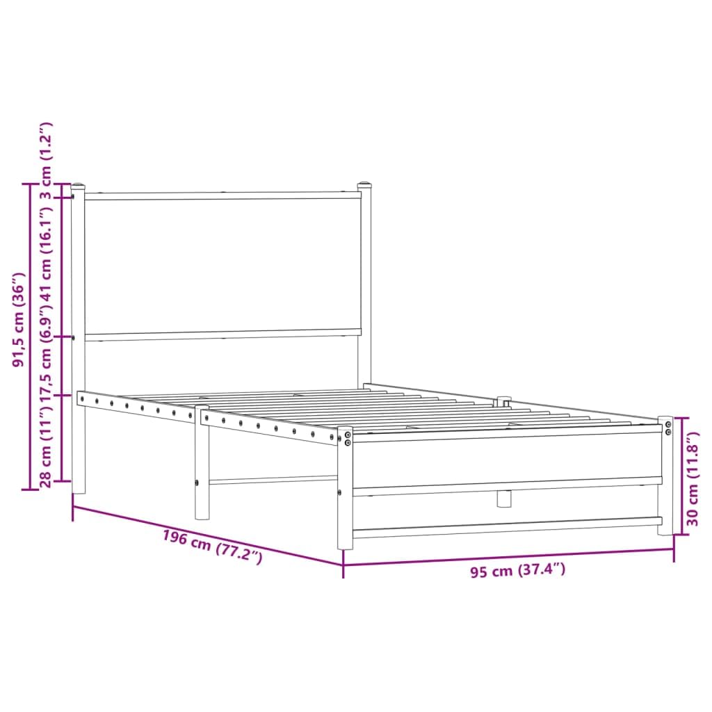 vidaXL Cadre de lit en métal sans Matelas chêne Sonoma 90x190 cm