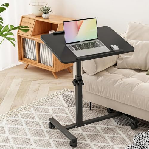 Image of Laptop Table Mobile Adjustable Height Portable Desk Notebook Swivel PC Computer Rolling Desk with Wheels, Laptop Stand for Couch Bedside Hospital Bed Table