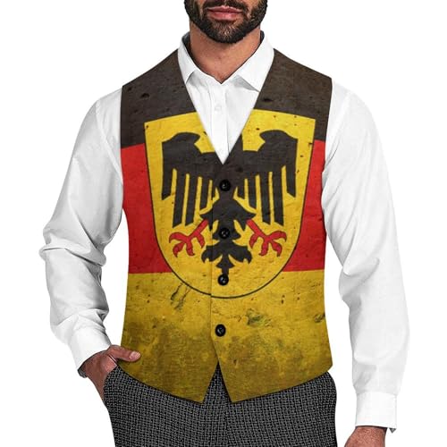 German Flag with The German Eagle Funny Men's Formal Suit Vest Casual Business Dress Waistcoat Printed Vest Slim Fit