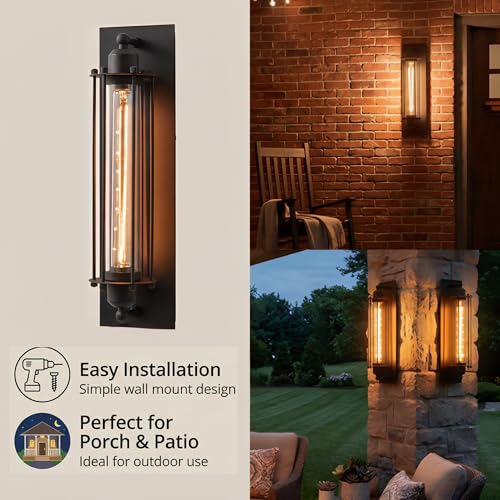Image of mirrea 18-Inch Industrial Outdoor Wall Light Sconce, Matte Black, Set of 2