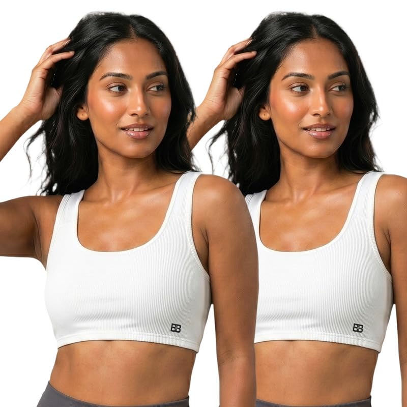 bold & beauty Women’s Cotton Blend U Neck Sports Bra Non-Wired Pad Optional Medium Support Activewear Fitness Bra for Gym Yoga (Pack of 2) White-picture-32