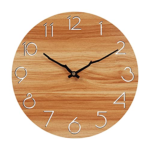 Vihimi Horloge Murale Ronde en Bois de 30,5 cm, Mouvement Silencieux, Horloge Murale décorative à Piles, Horloge Rustique pour Cuisine/Chambre/Salon