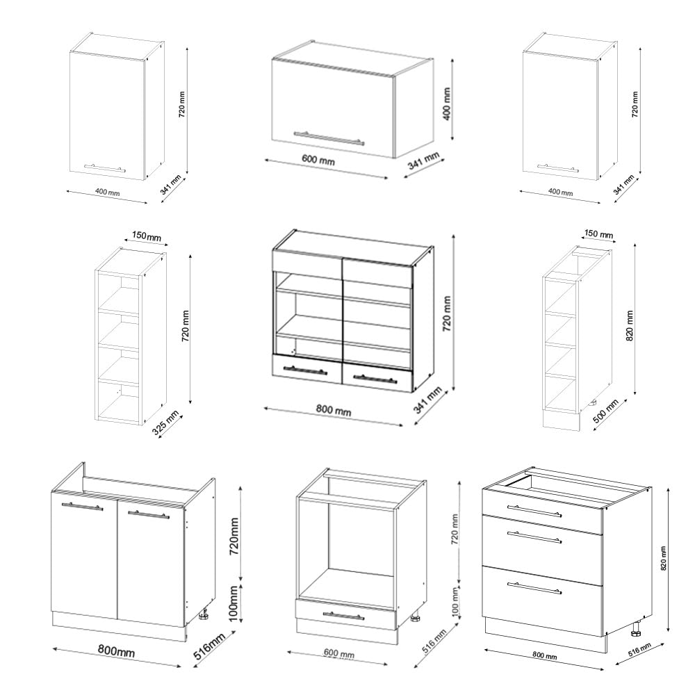 Vicco Mueble de Cocina Fame-Line, Casa de Campo Blanca/Blanca, 235 cm, ET Roble, Apto para ampliación Flexible con módulos adicionales