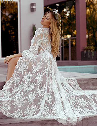 Bsubseach Lace Long Sleeve Beach Kimono Cover Up for Women Bikini Swimsuit Cover Ups Swimwear Cardigan2