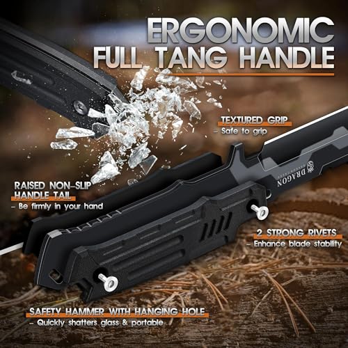 Dragon Creek Outdoor-Messer mit feststehender Full-Tang-Klinge – 5mm Klingenstärke, 15° V-Schliff, ergonomischer Griff, Kydex-Scheide, für Camping & Outdoor (black)
