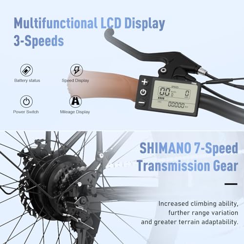 COLORWAY 28*2,0 E-Bikes, mit b&uuml;rstenlosem 250W Motor. Elektrofahrr&auml;der mit eingebautem 36V 15Ah Akku, 7 G&auml;ngen, LCD-Display, Sto&szlig;d&auml;mpfergabel.