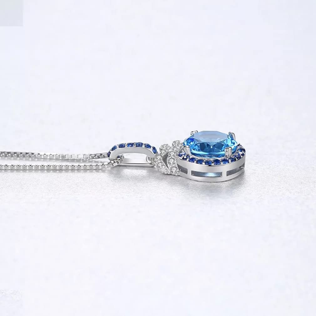7 mm Blauer Topas Anhänger Halskette für Frauen Kette Edelstein Halskette Femme Hochzeit 925 Silber Schmuck Geschenke