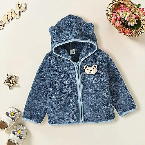 Kids 𝗣olar Fleece Jacket Full-Zip Puffy Thicken Windproof 𝗧𝗲ddy Outerwear Solid Hooded Coat with Poceket3