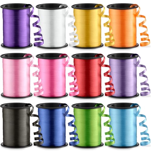 12-Rolls Curling Ribbon for Gift Wrapping - 3/16in x 125 Feet Per Roll - Curling Balloon String Ribbon Set for Presents Bows DIY Arts & Crafts Wedding Happy Birthday Decorations Assorted Colors