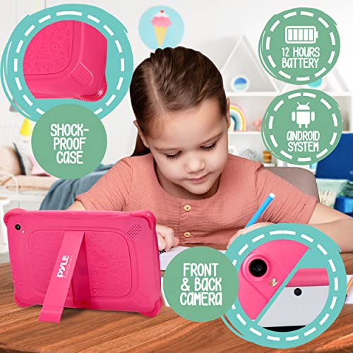 Image of Pyle 7-Inch Android Tablet w / 1080p HD Display, 7 inch Kids Tablet w /Stylus Pen Dual Camera, WiFi Compatibility, Quad-Core Processor, 1GB RAM, 8GB Storage, Kid-Proof Cover (Pink)