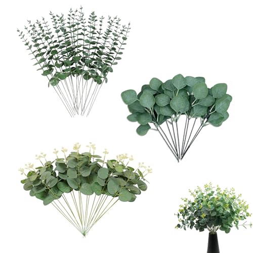 RHQFDM 30 Piezas 38cm Ramas Eucalipto Artificial Plástico Eucalipto Artificial Ramas Artificiales Decorativas Eucalipto Preservado para Bodas,Jardines,Decoración de Oficinas（3 Estilos）