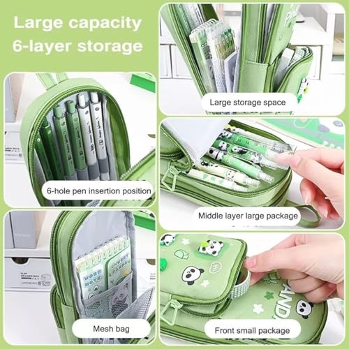 Image of Umadiya Panda Pencil Case 6 Layer with 3 Compartment Cute Aesthetic Pencil Case for Boys & Girls Large Capacity Pencil Pouch for School Kids (Black Panda Pencil CASE)