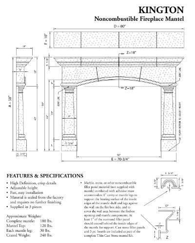 Kington Thin Cast Stone Adjustable Fireplace Mantel Kit - Complete Kit Includes Hearth And Adjustable Interior Filler Panels #TOP1