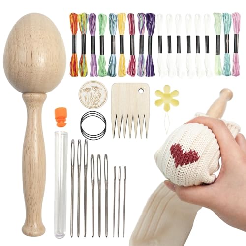Stopfei-Set – einfach zu greifendes Reparatur-Set mit gebogenem Griff, Stopfei aus Holz, Stopfei für Socken, Stopfei, Holzstopfen, Nähzubehör zum Nähen von Socken, Kleidung, Pullovern, für M