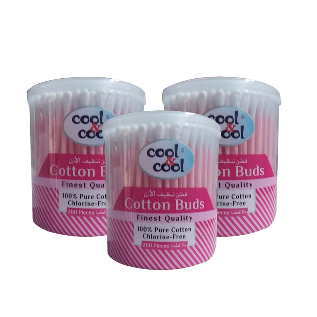 Cool & Cool Paper Ear Buds - 200's (Pack of 3) - Pink - Round Thick Tips,Cotton Swabs,100% Cotton,Double Tipped,Hygienic,Gentle & Safe Swabs for Ears - 600 Pieces