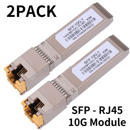 Image of 2PACK 1.25 /2.5 /5 /10G SFP+ RJ45 Copper Module - Up to 30m with CAT.6a /7 Compatibility for Cisco, Ubiquiti, Netgear, D-Link, Supermicro, TP-Link, Mikrotik, Unifi and More, SFP 10GBase-T Transceiver