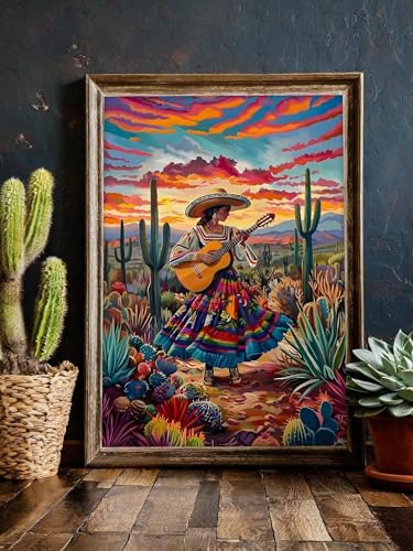 YUSUZHU Póster de lienzo con flores de colores vintage, jarrones, niña bailando, fondo de niña, carteles de pintura al óleo con arte de cactus, imágenes de 80 x 120 cm con marco