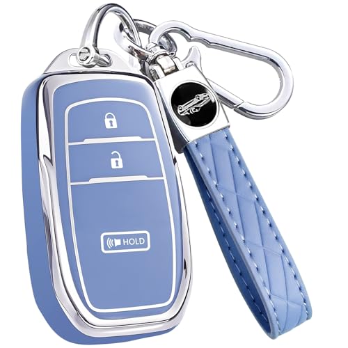 Key Fob Cover for Toyota - Premium Soft TPU Shell Full Protection Case with Keychain Fits Grand Highlander Corolla Camry Tundra Prius Sequoia Venza Tacoma 4Runner Rav4 Land Cruiser Blue 3-Button