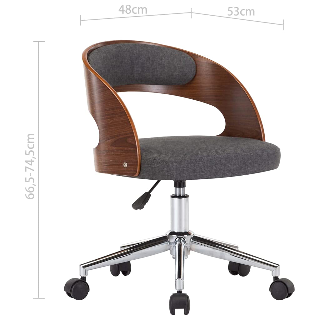 Krzesło do jadalni, szare, obrotowe, z ramą z drewna łukowego i obiciem materiałowym, ergonomicznie wyściełane, z oparciem i rolkami z tworzywa sztucznego, do kuchni, salonu, biura, wygodne