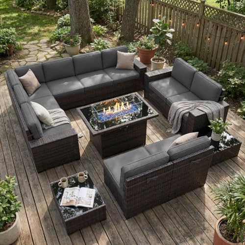 LayinSun 13 Pieces Outdoor Patio Furniture Set with 44" Fire Pit ...
