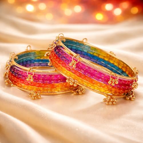 Image of Shining Diva Fashion 16 Pcs Trendy Stylish Glass & Kashmiri Ghungroo Bangles Set for Women & Girls | Traditional Festive Wedding Party Jewellery