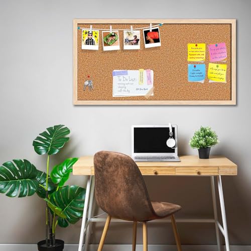 Image of ArtzFolio Cork Board | Bulletin Board Notice Pin Board | Vision Soft Board Combo with Thumb Push Pins & Sticky Notes | Natural Brown Frame | 24 x 12 inch (61 x 30 cms)