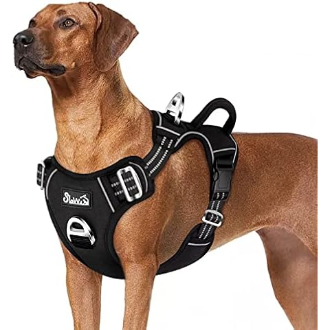 SlowTon No Pull Dog Harness, Heavy Duty No Choke Pet Harness with 2 Leash Clips and Easy Control Vertical Handle, Adjustable Soft Padded Dog Vest for Small, Medium and Large Dogs(Black,Large) Cover