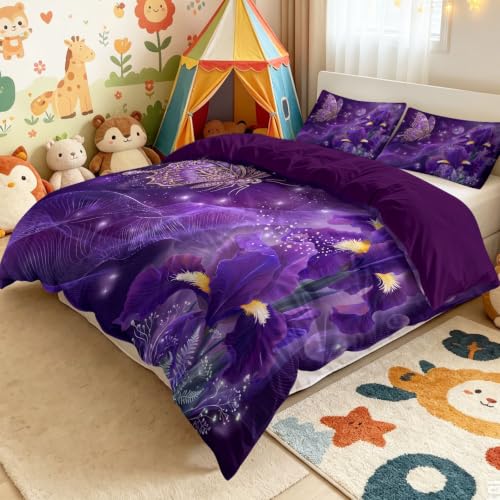 Parure de lit king 220x240 housse de couette violette avec 2 taies - 4