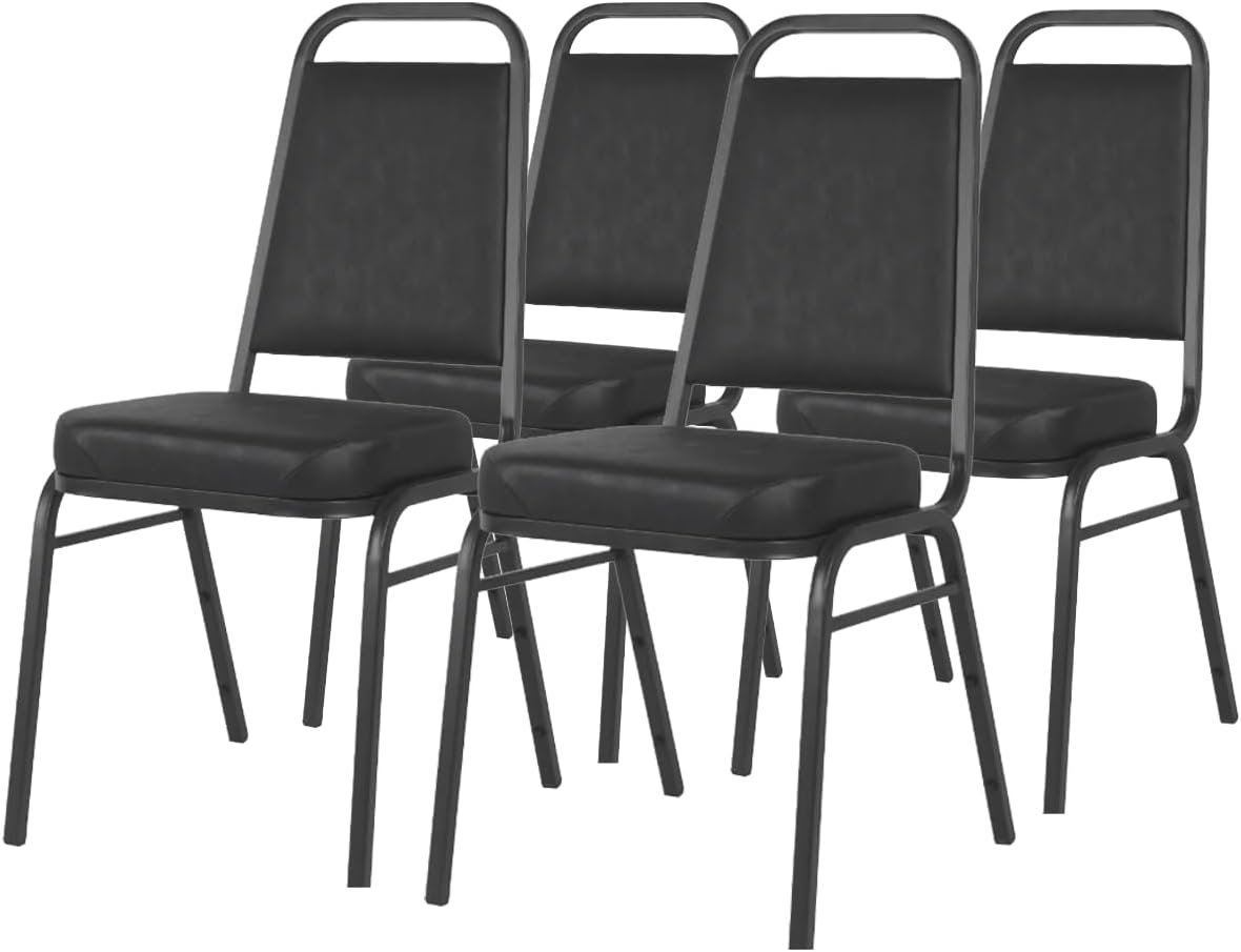 CenPro Commercial Black Stacking Chairs with Padded Seat, 4-Pack - Durable Steel Frame, Stackable for Restaurants & Bars
