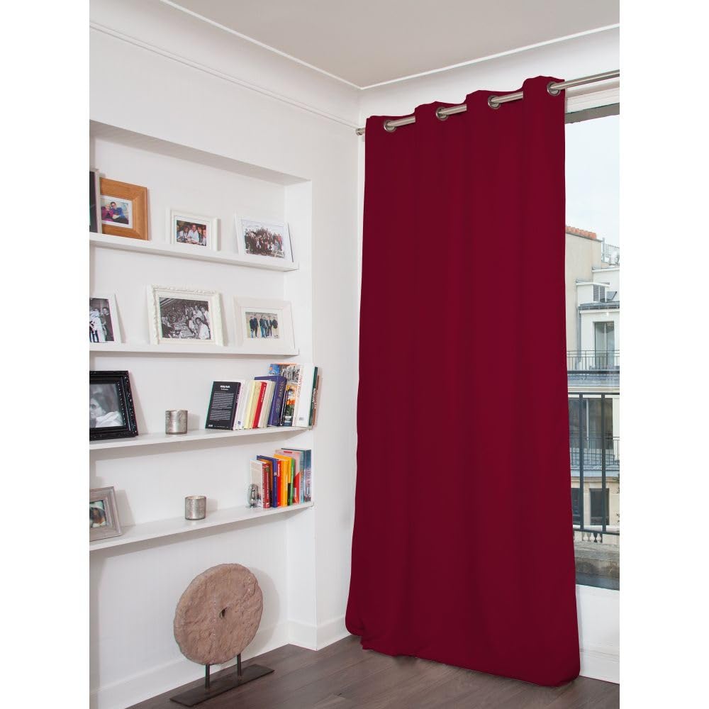Moondream DecibelControl™ Akustikvorhang 3in1 | Lärmschutz | Thermoisolierung Winter+Sommer | 100% Verdunkelung | Patentierte Technologie | EU | Samt | Ösen | Rot MC214 | 130B x 260H cm