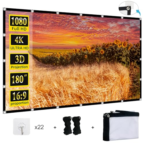 Projector Screen 180 inch XINLEMY Large 4K HD 16:9 Foldable Portable Projection Cinema Screen Washable Double-Sided Video Projector Screen Suitable for Backyard Partying