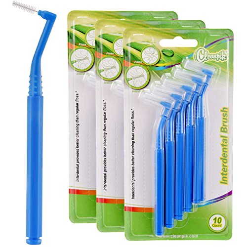 EINLIN 30 PCS Interdental Brush Angle Moderate - Blue 0.7mm - Remove Plaque From Teeth,Braces,Dentures,Dental Bridges,Dental Implants,Prevent Bad Breath and Periodontal Disease