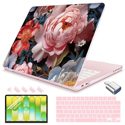 Funda MacBook Neo 13 2026 A3404 flor rosa con protector de pantalla y adaptador