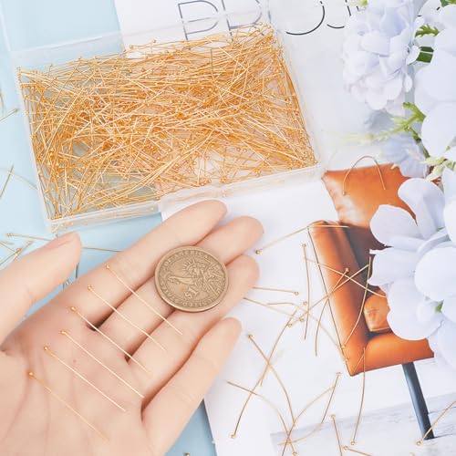 SOFPLATE 1 Box 600Pcs 38mm Ball Head Pins Gold Ball Headpins Long Bead Head Pin Brass Needles Craft Headpin Findings for jewellery Making Accessories DIY Dangle Earrings Bracelet Women Adult Supplies - Image 3