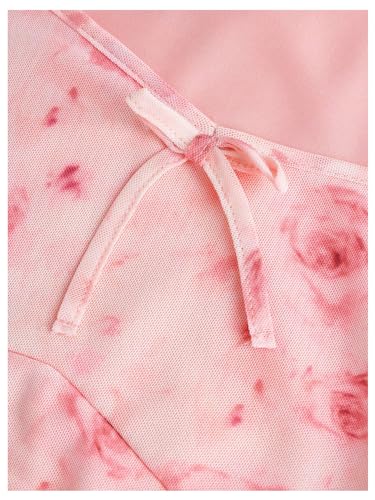 Milumia Girl's Floral Print Bowknot Bell Sleeve Crop Tops Square Neck Ruched T Shirts4