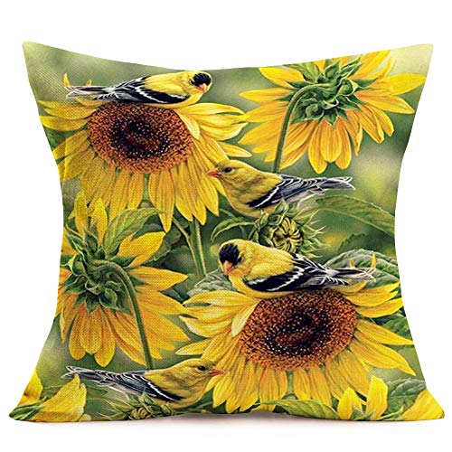 Smilyard Sunflower Pillows Decorative Throw Pillow Covers Lovely Animal Birds Farmhouse Pillow Covers 18×18 Inch Cotton Linen Yellow Flower Pillowcase Cushion Cover Outdoor Decor C Sunflower 10