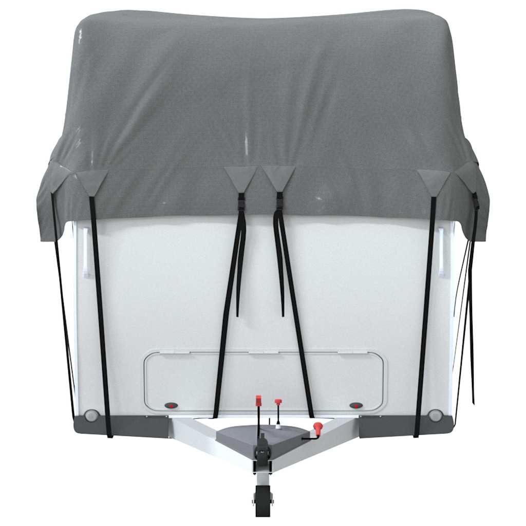 Plandeka dachowa do przyczepy kempingowej, szara, 800 x 300 cm, 3-warstwowa włóknina z 13 parami pasków z klamrami, odporna na działanie wody, odporna na działanie promieni UV, odporna na