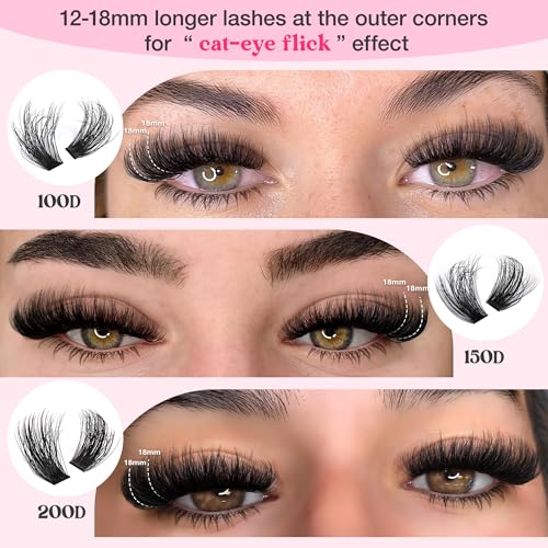 Image of Fluffy Lash Clusters Kit Volume Cluster Eyelash Extensions Kit D Curl Waterproof Eyelash Clusters 240pcs Individual Lashes Full Faux Mink Cluster Lashes and 60pcs Bottom Lashes for DIY Lash Extension