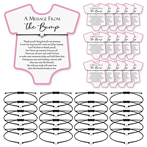 Henoyso 25 Sets Baby Shower Bracelets Baby Shower Favors For Girls Wish Bracelets Baby Adjustable Card Bracelets Heart Charm Wish Card Bracelets Baby Shower Party Favors For Girl Gender Reveal Gifts cover