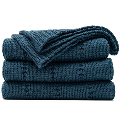 Image of RECYCO Cable Knit Navy Blue Throw Blanket Twin Size for Couch, Super Soft Warm Cozy Decorative Knitted Throw Blanket 3.6LB for Bed, Sofa, Chair Large 60"x80"
